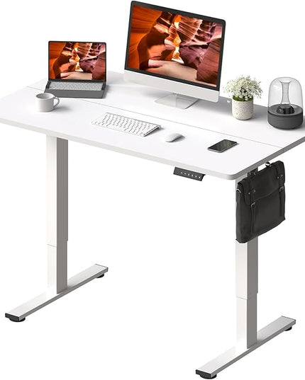 Adjustable Stand Up Desk with Memory Preset, Standing Desks 40 x 24 Inch Electric Home Office Desk Computer Workstation, Splice White Top + White Frame