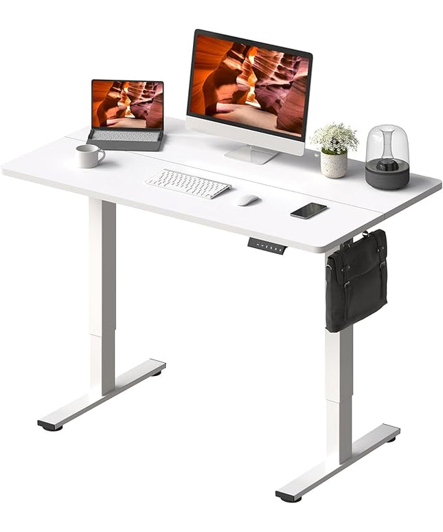 Adjustable Stand Up Desk with Memory Preset, Standing Desks 40 x 24 Inch Electric Home Office Desk Computer Workstation, Splice White Top + White Frame
