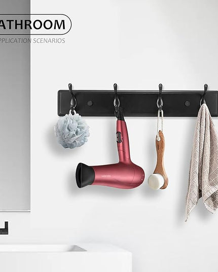 Wooden Coat Rack, Wall-Mounted Organizer for Closet, Entryway, Hallway, Foyer, Bedroom, Heavy Duty Double Hooks for Hanging Towels, Bags, Hats, Jackets, Key (Black, 4 Hooks)