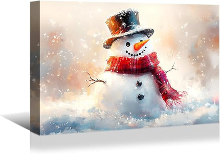 YONICA Christmas Wall Decor Christmas Canvas Wall Art Home Decorations 32x24 Inches - Snowman Pictures Charming Snow Scene Prints Winter Painting Xmas Artworks for Living Room Bedroom