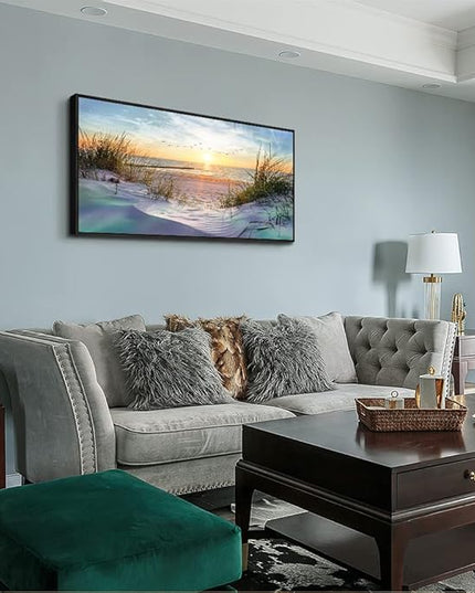 Black Wood Framed Canvas Wall Art For Living Room Large Size Wall Decor For Bedroom Ocean Beach Wall Paintings Office Decorations Sunny Sea Seascape Pictures Works Room Home Decor 20" X 40"