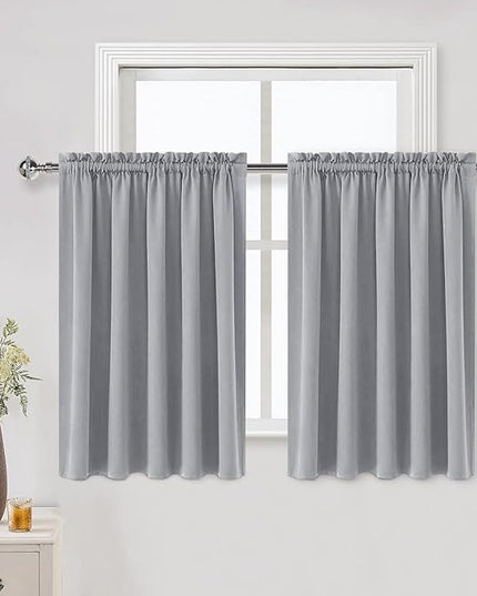 DWCN Silver Grey Short Blackout Curtains for Bedroom, Thermal Insulated Energy Saving Room Darkening Curtains for Living Room (W60 x L36 inch, Set of 2 Panels, Top of Rod Pocket)
