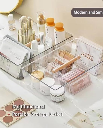 RS ONE Cosmetic storage box | Large-capacity cosmetic box holder, suitable for countertop dressing table and bathroom table storage (Transparent gray)