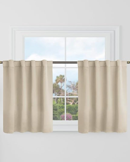 BGment Short Blackout Curtains 30 Inch Length for Half Windows - 34 x 30 inch Curtains Rod Pocket and Back Tab Thermal Insulated Room Darkening Drapes for Kitchen/CafeCamper, 2 Panels, Champagne