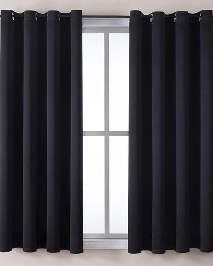 ChrisDowa Grommet Blackout Curtains for Bedroom and Living Room - 2 Panels Set Thermal Insulated Room Darkening Curtains (Black, 52 x 63 Inch)
