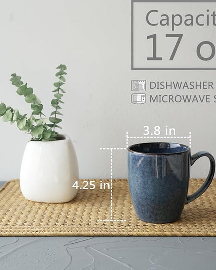 Bosmarlin Ceramic Coffee Mug Set of 4, 17 Oz, Coffee Cups with Big Handle, Microwave Safe, Unique Reactive Glaze (Multicolor, 17 Oz)