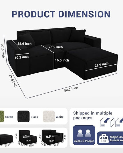 Cloud Couch Sectional, Comfort Chenille Boneless Couch for Living Room, Memory Foam Deep Seat Modular Sectional Sofa Compression Floor Sofa, No Assembly Required
