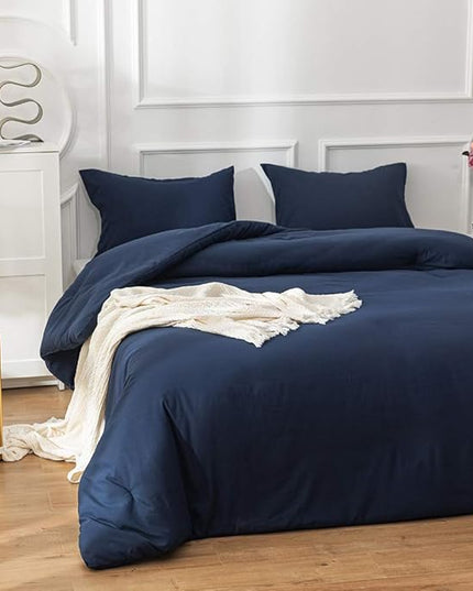 Luxlovery Navy Blue Comforter Set King Size Navy Bedding Comforter Sets Soft Dark Blue Blanket Quilts Lightweight Soft Breathble Solid King Comforter Set