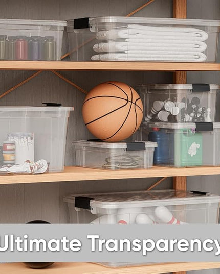 Superio Storage Bins with Lids, Clear Plastic Containers for Organizing, Stackable Totes, BPA Free, Odor Free, Organizer Boxes for Home, and Dorm (8 Pack, 36 Qt)