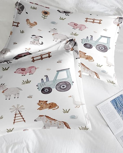 Comforter Set King Size, Farm Animal Cow 7 Pcs Bedding for Kids and Adults, Autumn Cute Tractor Bed Sheet Sets with Fitted Sheet 2 Pillowcases & 2 Shams for Bedroom Bed Decor