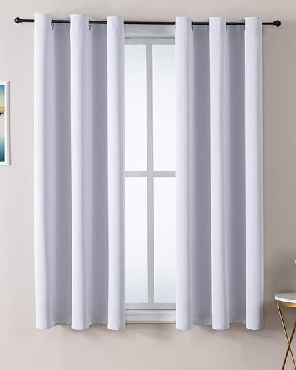 ChrisDowa Small Window Curtains 40 inches Long for Bedroom - Grommet Short Thermal Insulated Room Darkening Curtains for Kitchen (2 Panels, Greyish White, 29 x 40 Inch)