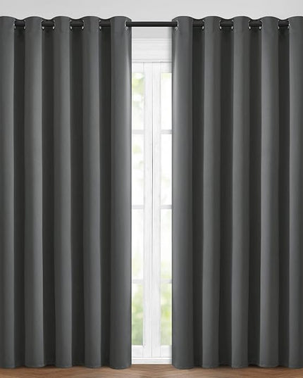 Yakamok 84 Inch Length 100% Blackout Curtains for Bedroom, Light Blocking Drapes Room Darkening Thermal Insulated Solid Grommet Panels for Living Room(62Wx84L, Dark Grey, 2 Panels)