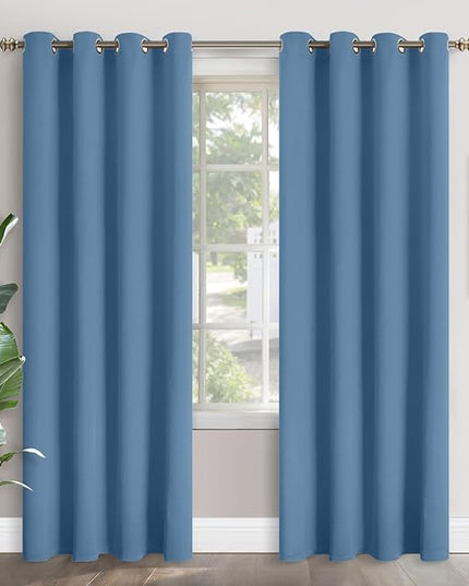 YoungsTex Denim Blackout Curtains for Living Room 84 Inch Length - Thermal Insulated with Grommet Room Darkening Window Drapes for Bedroom Dining, 2 Panels, 52 x 84 Inch