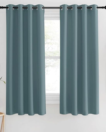 NICETOWN Blackout Classroom Curtain 63 inch Length, Grommet Solid Thermal Curtains Sound Dampening Window Treatment for Bedroom/Flat, Greyish Blue, 1 Panel, W46 x L63