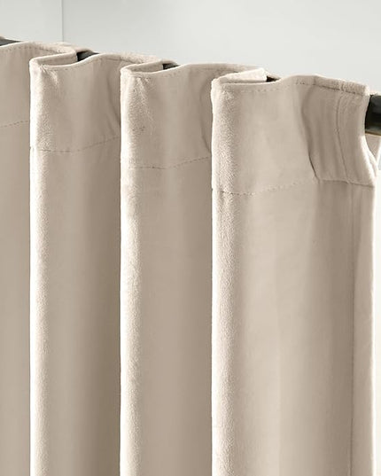 Lazzzy Beige Blackout Velvet Curtains 84 Inch Long Thermal Insulated Room Darkening Lined Curtain Drapes Luxury Back Tab Window Treatments for Bedroom Living Room 2 Panels, 52 x 84 Inch, Cream