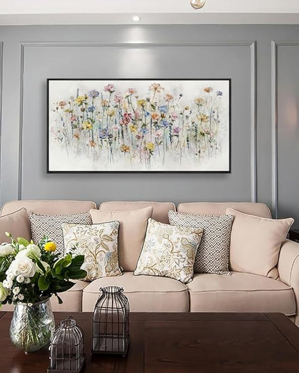 LKY ART Wall Art Canvas Prints Watercolor Wildflowers Canvas Wall Art for Living Room Bedroom Bathroom Kitchen Office Bar Dining Room Ready to Hang 20W x 40L inches Framed
