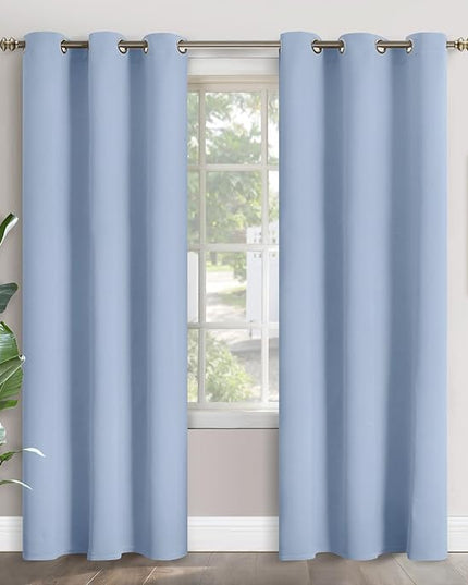 YoungsTex Baby Blue Room Darkening Curtains 84 Inches Length for Kids Bedroom - Thermal Insulated Drapes with Grommet Blackout Darkening Privacy for Living Room, 2 Panels, 42 x 84 Inch