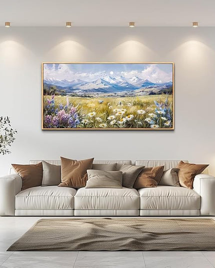 QIYILEXWART Large Wall Art For Bedroom Wall Decor For Living Room Office Decoration Range Grassland Landscape Painting Watercolour Pictures Canvas Artworks Ready To Hang Home Decor Wood Framed