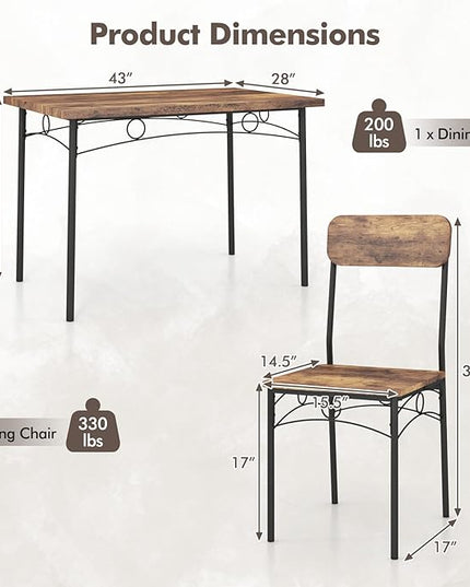 GOFLAME 5-Piece Dining Table Set for 4, Rectangular Kitchen Table and 4 Chairs with Metal Frame, Space Saving Industrial Dinette Set for Dining Room, Breakfast Nook, Small Space