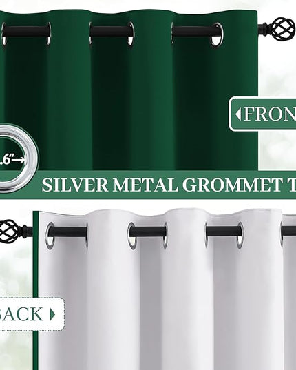 Yakamok 100% Blackout Curtains Dark Green Room Darkening Thermal Insulated with 2 Thick Layers-Hunter Green Window Drapes Set of 2 Panels for Bedroom Living Room 52 Inches by 84 Inches Length
