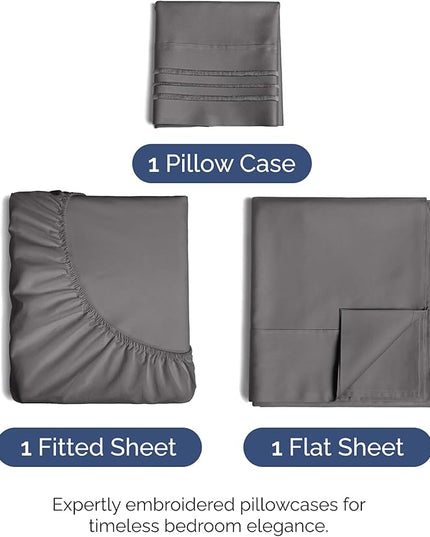Twin Size 3 Piece Sheet Set - Comfy Breathable & Cooling Bed Sheets Set - Hotel Luxury Bedding for Women, Men, Kids, Teens, Boys & Girls - Deep Pockets, Ultra-Soft, Wrinkle Free - Oeko-Tex - Dark Grey