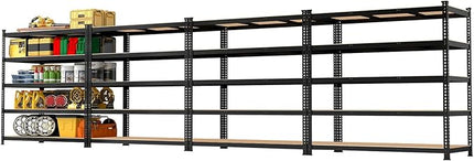 48" W x 24" D x 72" H Garage Shelving Heavy Duty: 5 Tier Metal Storage Shelves - Adjustable Shelving Unit, Utility Rack Shelf for Pantry, Warehouse, Office, Kitchen, Black, 4PCS