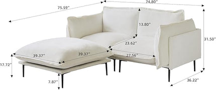 WJShome Modular Velvet Sectional Sofa with Chaise, 74" Modern L-Shaped Couch for Living Room, 3-Seater Sofa with Removable Cushions and 8" High Metal Legs, Easy to Clean, Beige
