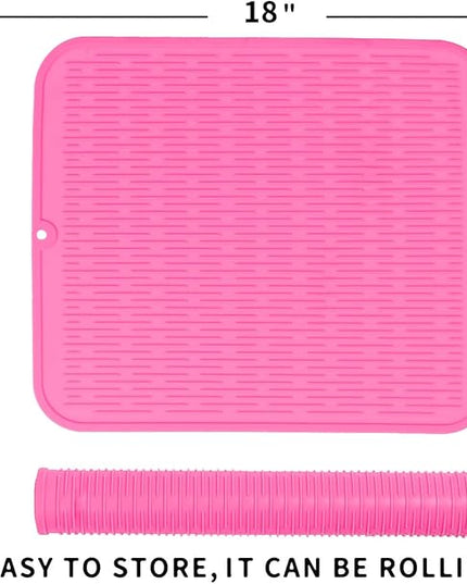 Silicone Dish Drying Mat for Multiple Usage,Easy clean,Eco-friendly,Heat-resistant Silicone Mat for Kitchen Counter or Sink,Refrigerator or Drawer Liner Rose XL 18 inches x 16 inches