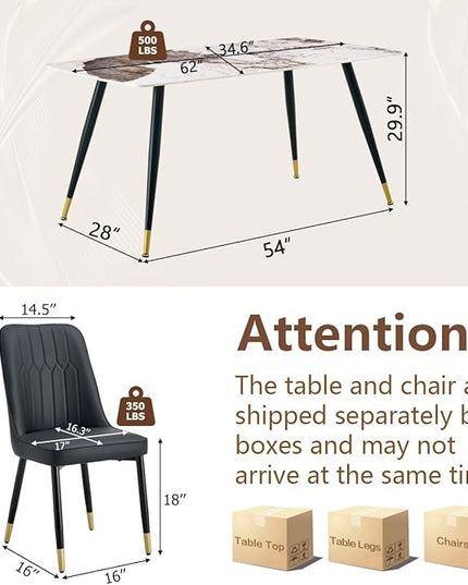 Modern Dining Table Set for 4, 62'' Sintered Stone Table, 4 Chairs, Easy to Assemble