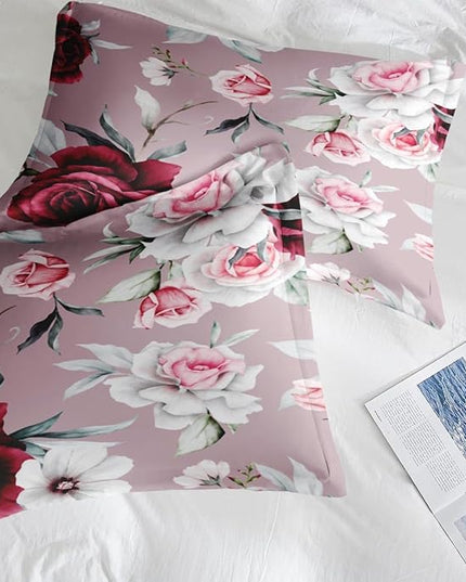 Comforter Set Full Size, Rose Leaves 7 Pcs Bedding for Kids and Adults, Painting Floral Vintage Bed Sheet Sets with Fitted Sheet 2 Pillowcases & 2 Shams for Bedroom Bed Decor