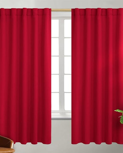 BGment Rod Pocket and Back Tab Blackout Curtains for Bedroom - Thermal Insulated Room Darkening Curtains for Living Room, 2 Window Curtain Panels (42 x 72 Inch, Red)