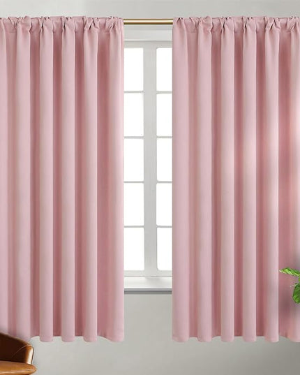 BGment Rod Pocket and Back Tab Blackout Curtains for Bedroom - Thermal Insulated Room Darkening Curtains for Living Room, 2 Window Curtain Panels (52 x 63 Inch, Pink)