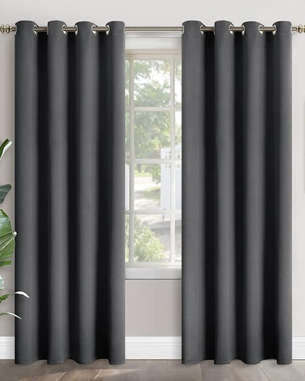 YoungsTex Blackout Curtains 90 Inches Length for Living Room - Thermal Insulated Drapes with Grommet for Bedroom Dining Office Privacy Room Darkening, 2 Panels, 52 x 90 Inch, Dark Grey