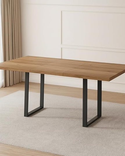 ZckyCine Expandable Walnut Dining Table, 67" to 51" Extendable Rectangular Table with Thickened Top and Metal U-Shaped Legs, Modern Wood Dining Table for Kitchen Dining Room
