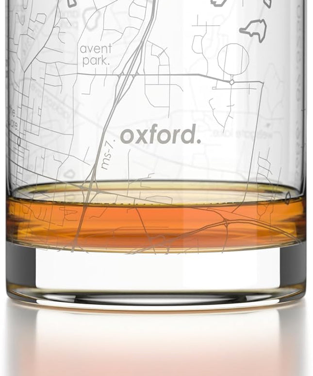 Well Told Engraved Oxford Mississippi Map Rocks Glass, Old Fashioned Glassware (11 oz, Clear) Etched Bourbon Tumbler, Gifts For Whiskey Lovers