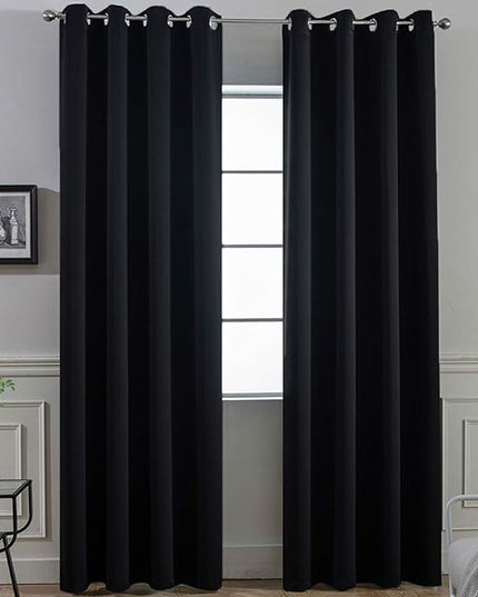 Yakamok Thermal Insulated Blackout Curtains Solid Grommet Window Drapery Bedroom/Living Room, Black,W52 x L96, 2 Panels