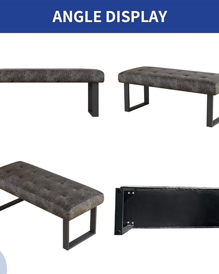 JIEXI 45.3'' Upholstered Quality Cloth Fabrics Bench with Metal Leg, Button Tufted Design Footstool, Waiting Bedroom Room Reception Bench, Office Chair, for Entryway and Kitchen