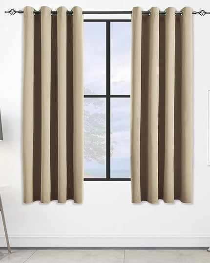 Blackout Curtains for Bedroom Thermal Insulated Light Blocking Room Darkening Curtains Solid Grommet Window Drapes for Living Room, Set of 2 Curtain Panels 52 W x 63 L inch Long Beige