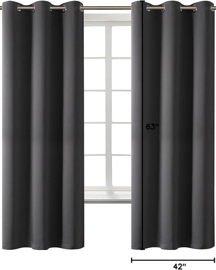 BGment Dark Grey Blackout Curtains for Bedroom, Black Out Curtains 63 Inch Long Thermal Insulated Sunlight Blocking Window Treatment Drapes, Set of 2 Panels, 42 x 63 Inch