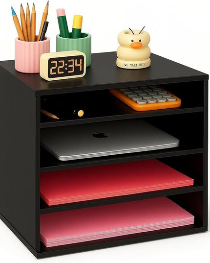 EMERIT Paper Organzier Wood Desktop Organizer Storage Letter Tray File Sorter with Adjustable Shelves for Home Office