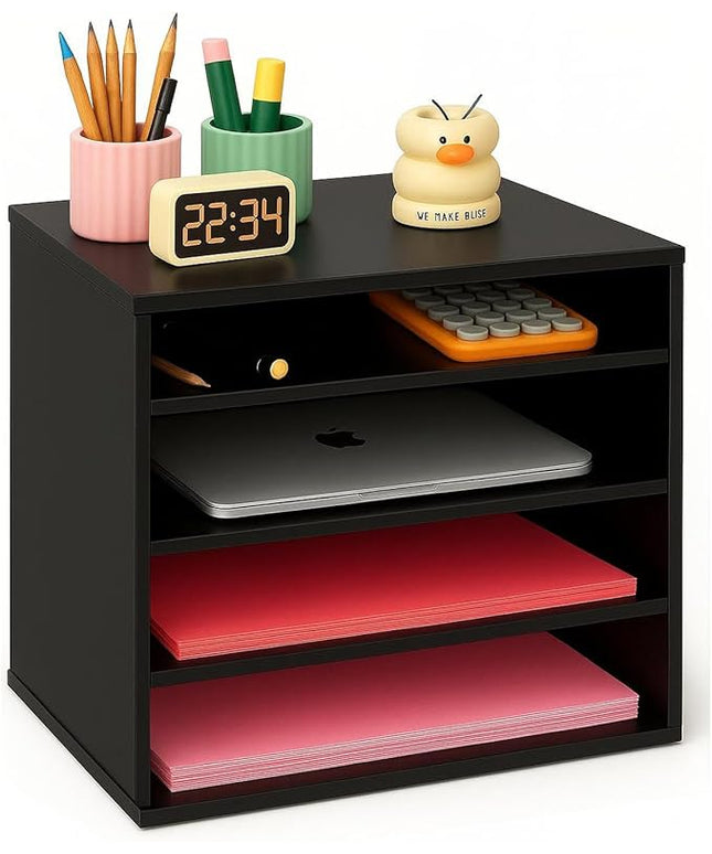 EMERIT Paper Organzier Wood Desktop Organizer Storage Letter Tray File Sorter with Adjustable Shelves for Home Office