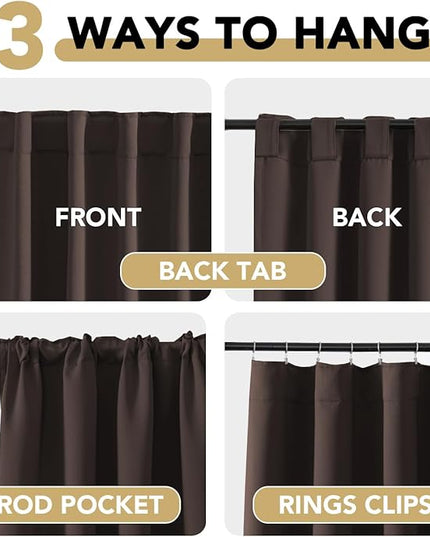 H.VERSAILTEX Blackout Curtains Thermal Insulated Window Treatment Panels Room Darkening Blackout Drapes for Living Room Back Tab/Rod Pocket Bedroom Draperies, 52 x 63 Inch, Chocolate Brown, 2 Panels
