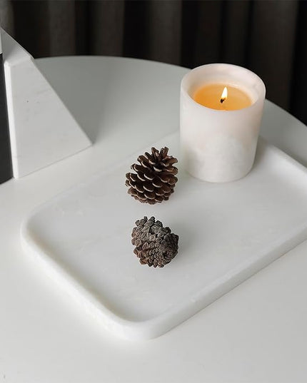 Vanity Tray, 11.8inch Marble Bathroom Tray for Countertop, White Marble Bathroom Dresser, Stone Serving Tray for Kitchen Counter, Storage Organizer for Decor, Perfume, Jewelry
