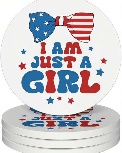 zcyhtqp, I am Just a Girl, Funny Absorbent Round Ceramic Stone Coasters Set of 4 with Cork Base, Funny Drink Coasters, Sisters Gift, Gifts for Home, Kitchen, Bar, Office Table Décor