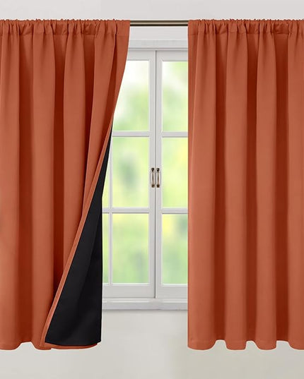 BGment Terracotta 100% Blackout Curtains for Bedroom, Fall Full Room Darkening Noise Reducing Living Room Curtains 63 Inch Length, Thermal Insulated Rod Pocket Window Drapes 2 Panels, 52 Inch Wide