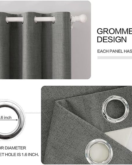 MIULEE Linen Texture Curtains for Bedroom Solid 100% Blackout Thermal Insulated Dark Grey Curtains Grommet Room Darkening Drapes Luxury Decor for Living Room Nursery 52x45 Inch (2 Panels)