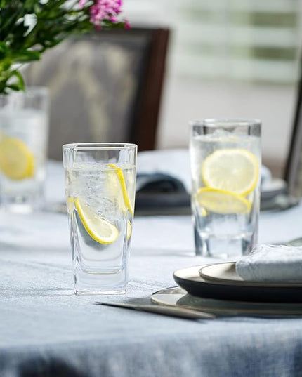 Le'raze Set of 4 Everyday Drinking Glasses - Square Tall Glass Cups Drinkware Kitchen Collins Glasses for Cocktail, Iced Coffee, Beer, Ice Tea, Wine, Whiskey, Water Glassware Sets