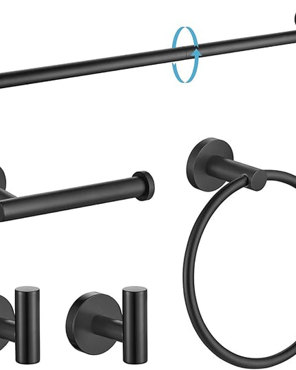 TURS Matte Black Bathroom Hardware Set 5 Piece, SUS304 Stainless Steel Bath Towel Bar Set, 24 Inch Bathroom Accessories Kit Wall Mounted