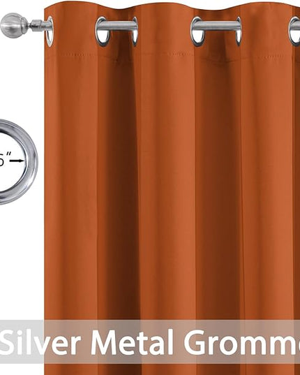 Yakamok Soft and Smooth Orange Blackout Curtains for Bedroom - Grommet Thermal Insulated Room Darkening Curtains for Living Room, Set of 2 Panels (52 x 72Inch, Burnt Orange)