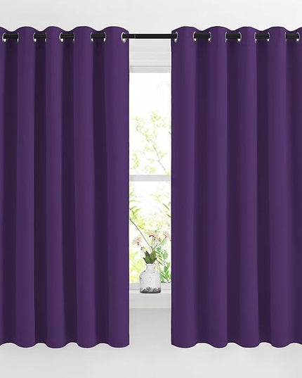 NICETOWN Blackout Bedroom Curtains 66 inches Long, Grommet Light Reducing Thermal Window Treatments Solid Room Darkening for Living Room, Set of 2, W66 x L66, Royal Purple